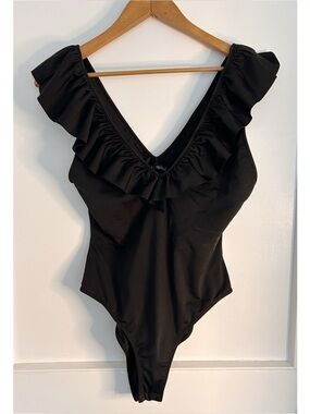 Zara Black Ruffled V Neck Body Suit Size 28